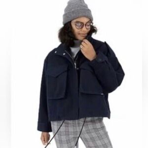 NINE WEST Dark Navy Utility Bomber Jacket Sz XL drawstring full-zip with buttons